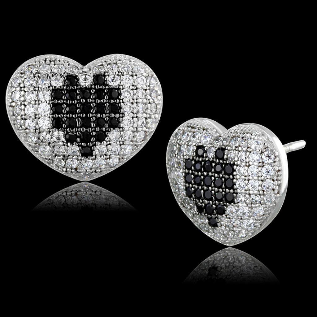 Rhodium + Ruthenium 925 Sterling Silver Earrings with AAA Grade CZ  in Black Diamond