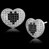 Rhodium + Ruthenium 925 Sterling Silver Earrings with AAA Grade CZ  in Black Diamond