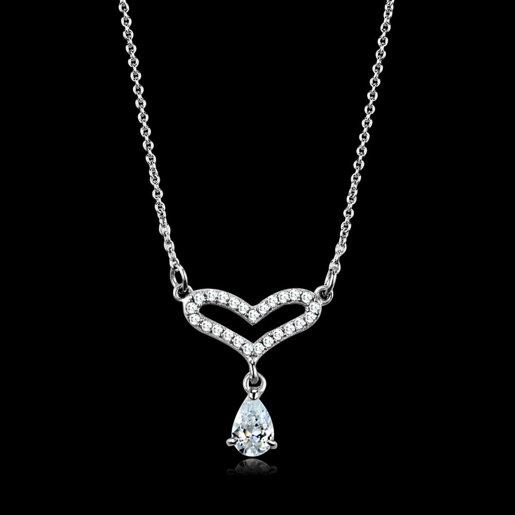 Rhodium 925 Sterling Silver Necklace with AAA Grade CZ  in Clear