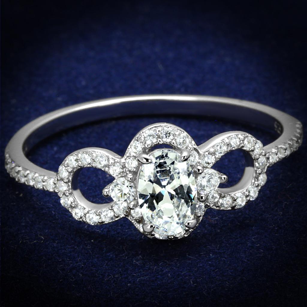 Rhodium 925 Sterling Silver Ring with AAA Grade CZ  in Clear