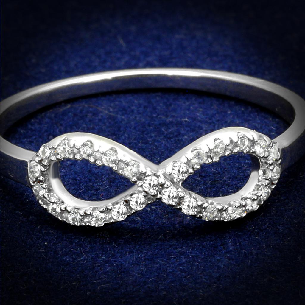 Rhodium 925 Sterling Silver Ring with AAA Grade CZ  in Clear