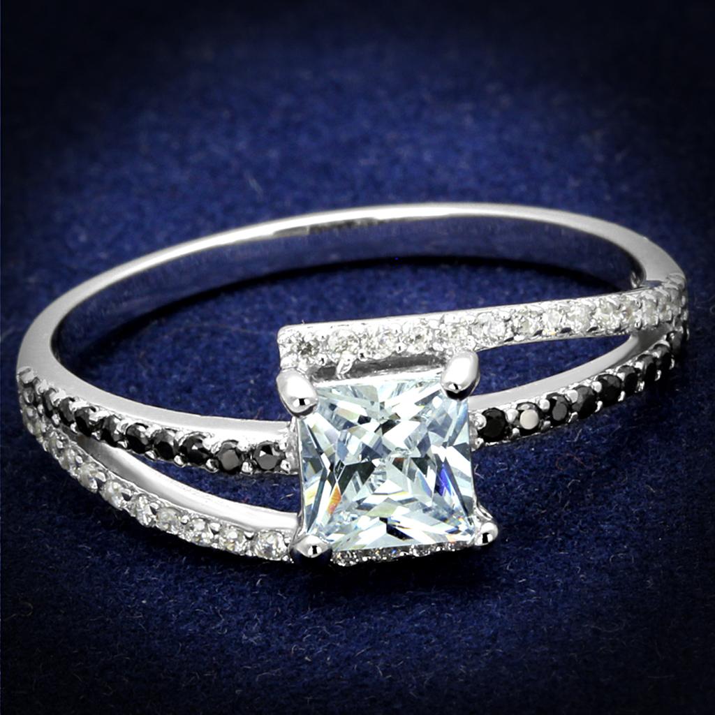 Rhodium 925 Sterling Silver Ring with AAA Grade CZ  in Clear