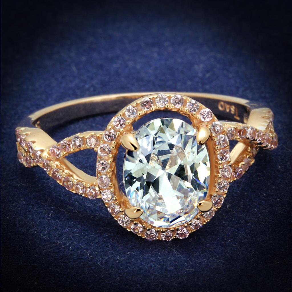 Rose Gold 925 Sterling Silver Ring with AAA Grade CZ  in Clear