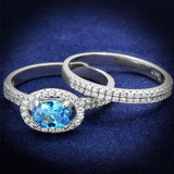 Rhodium 925 Sterling Silver Ring with AAA Grade CZ  in Sea Blue