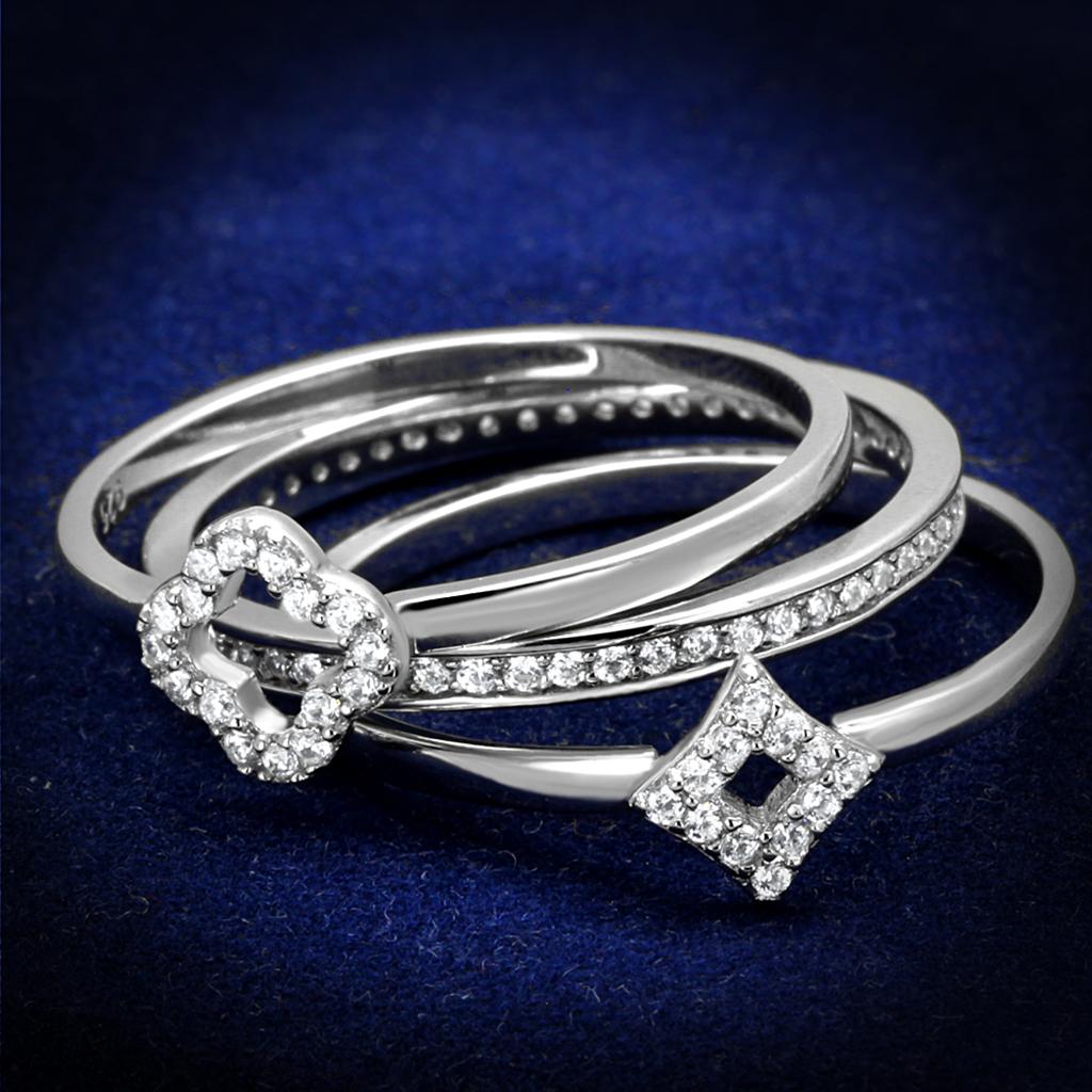 Rhodium 925 Sterling Silver Ring with AAA Grade CZ  in Clear