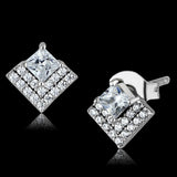 Rhodium 925 Sterling Silver Earrings with AAA Grade CZ  in Clear