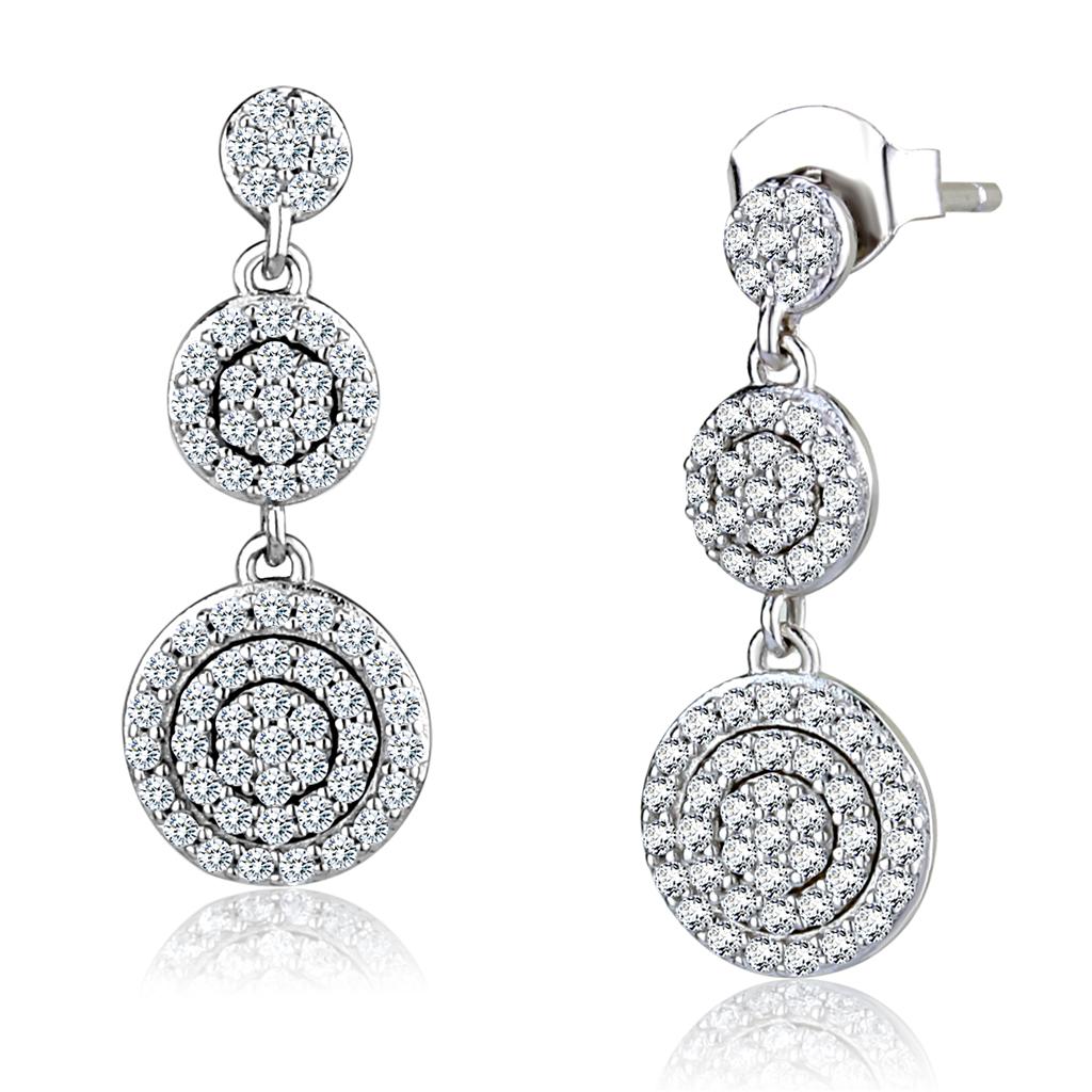 Rhodium 925 Sterling Silver Earrings with AAA Grade CZ  in Clear