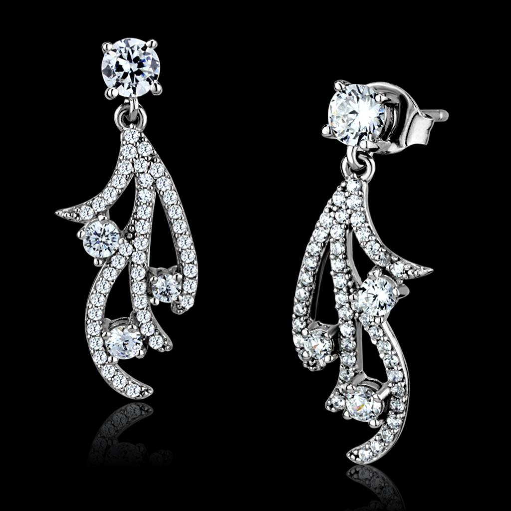 Rhodium 925 Sterling Silver Earrings with AAA Grade CZ  in Clear