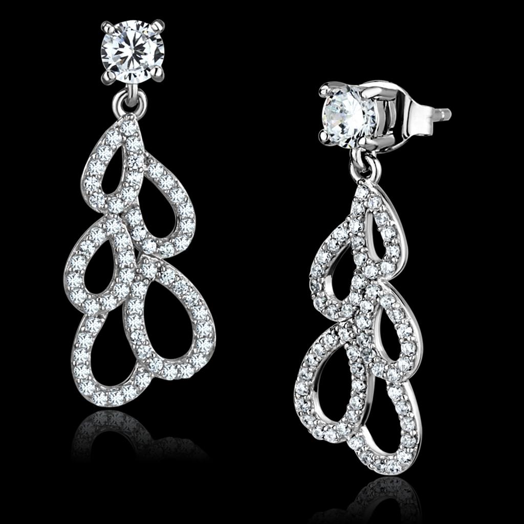 Rhodium 925 Sterling Silver Earrings with AAA Grade CZ  in Clear