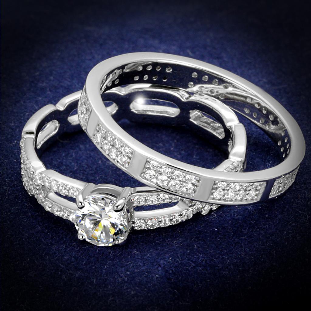 Rhodium 925 Sterling Silver Ring with AAA Grade CZ  in Clear