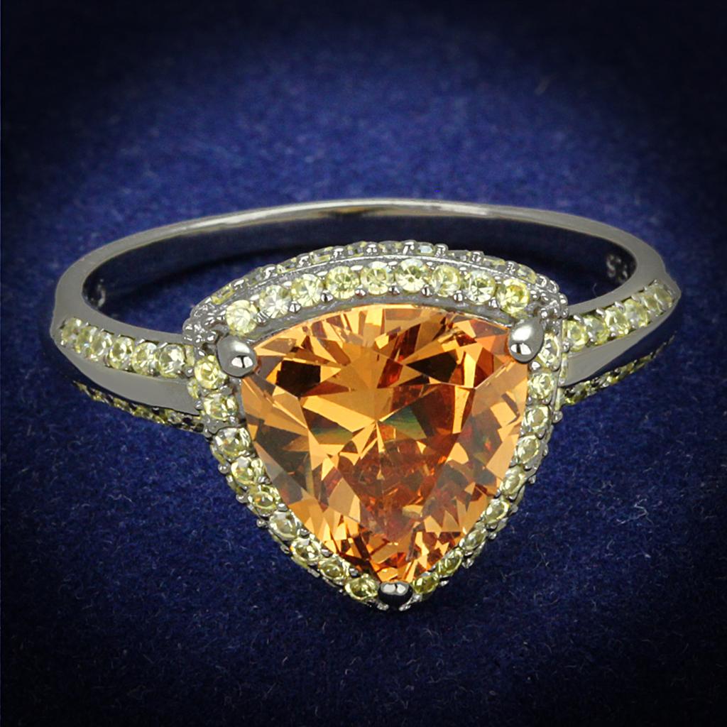 Ruthenium 925 Sterling Silver Ring with AAA Grade CZ  in Champagne