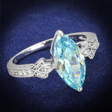 Rhodium 925 Sterling Silver Ring with AAA Grade CZ  in Sea Blue
