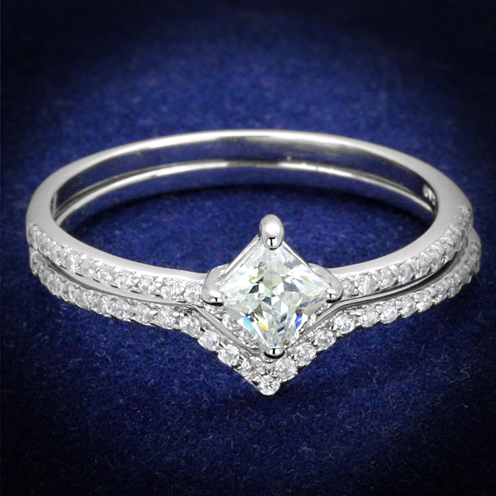 Rhodium 925 Sterling Silver Ring with AAA Grade CZ  in Clear