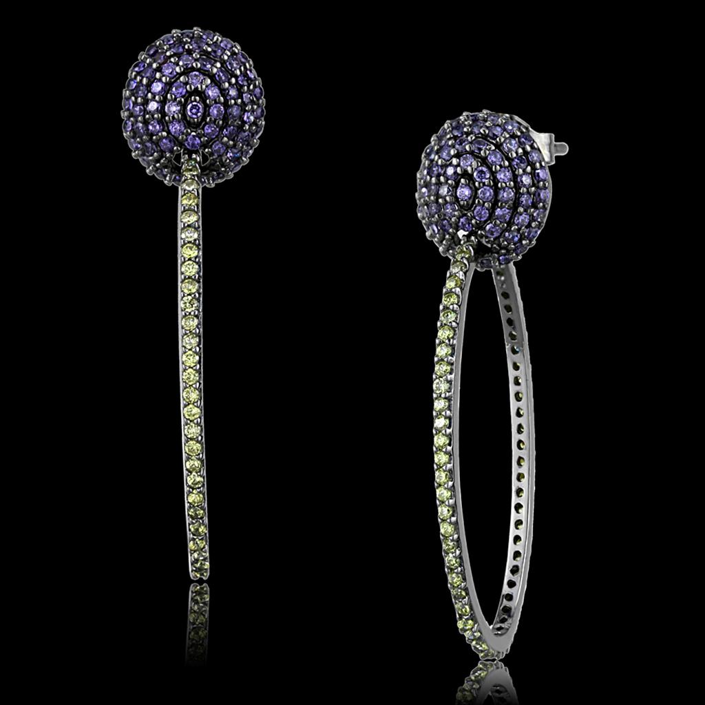 Ruthenium 925 Sterling Silver Earrings with AAA Grade CZ  in Multi Color