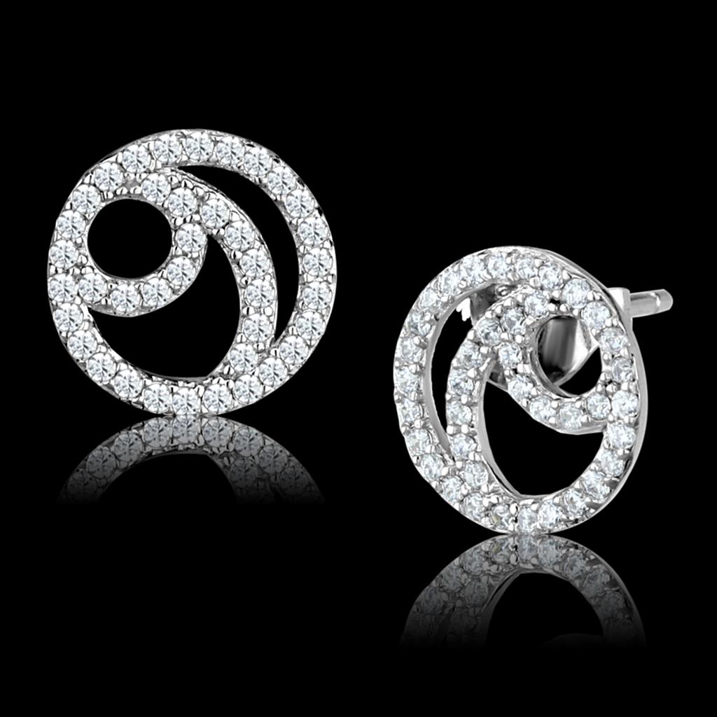 Rhodium 925 Sterling Silver Earrings with AAA Grade CZ  in Clear