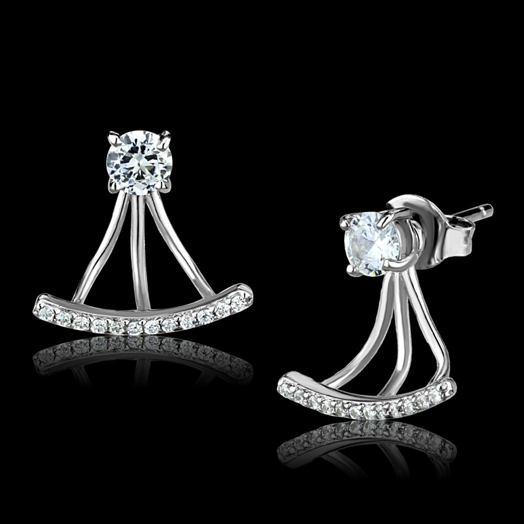 Rhodium 925 Sterling Silver Earrings with AAA Grade CZ  in Clear