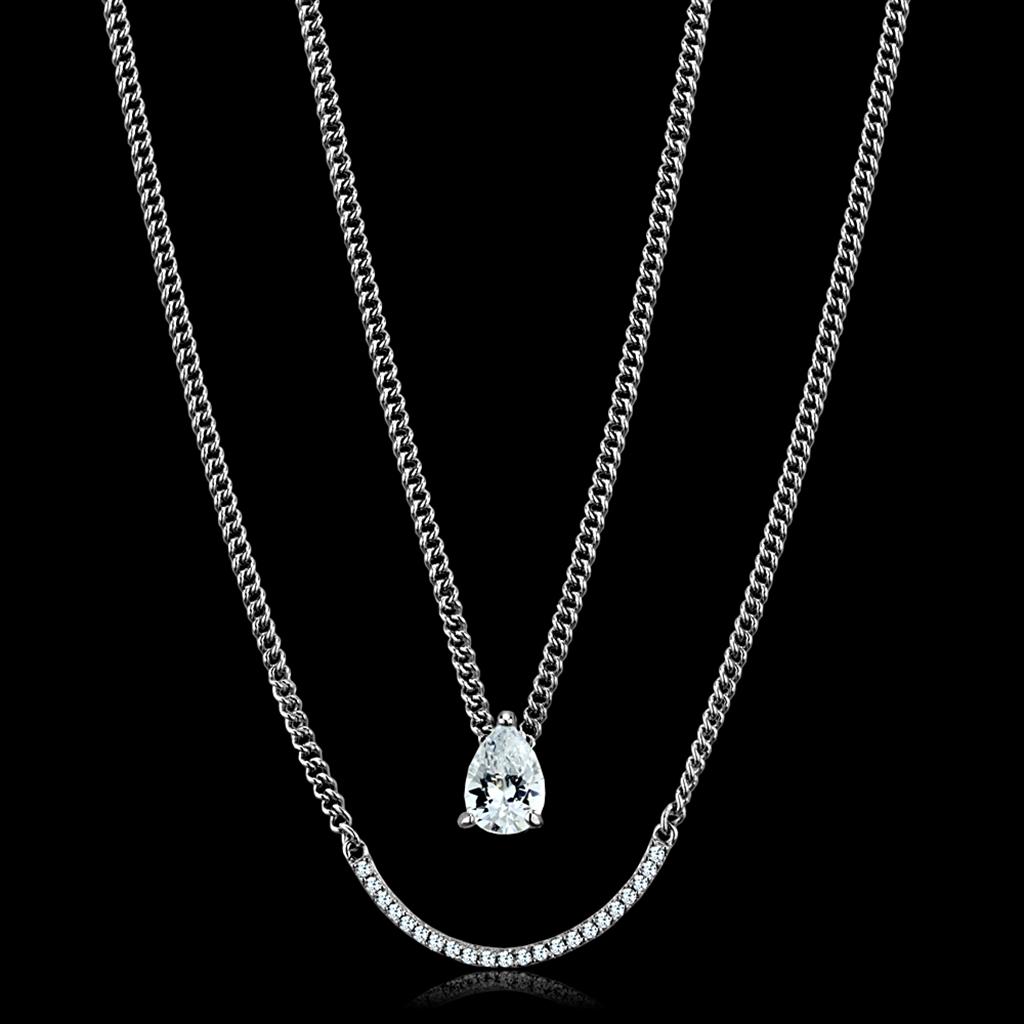 Rhodium 925 Sterling Silver Necklace with AAA Grade CZ  in Clear