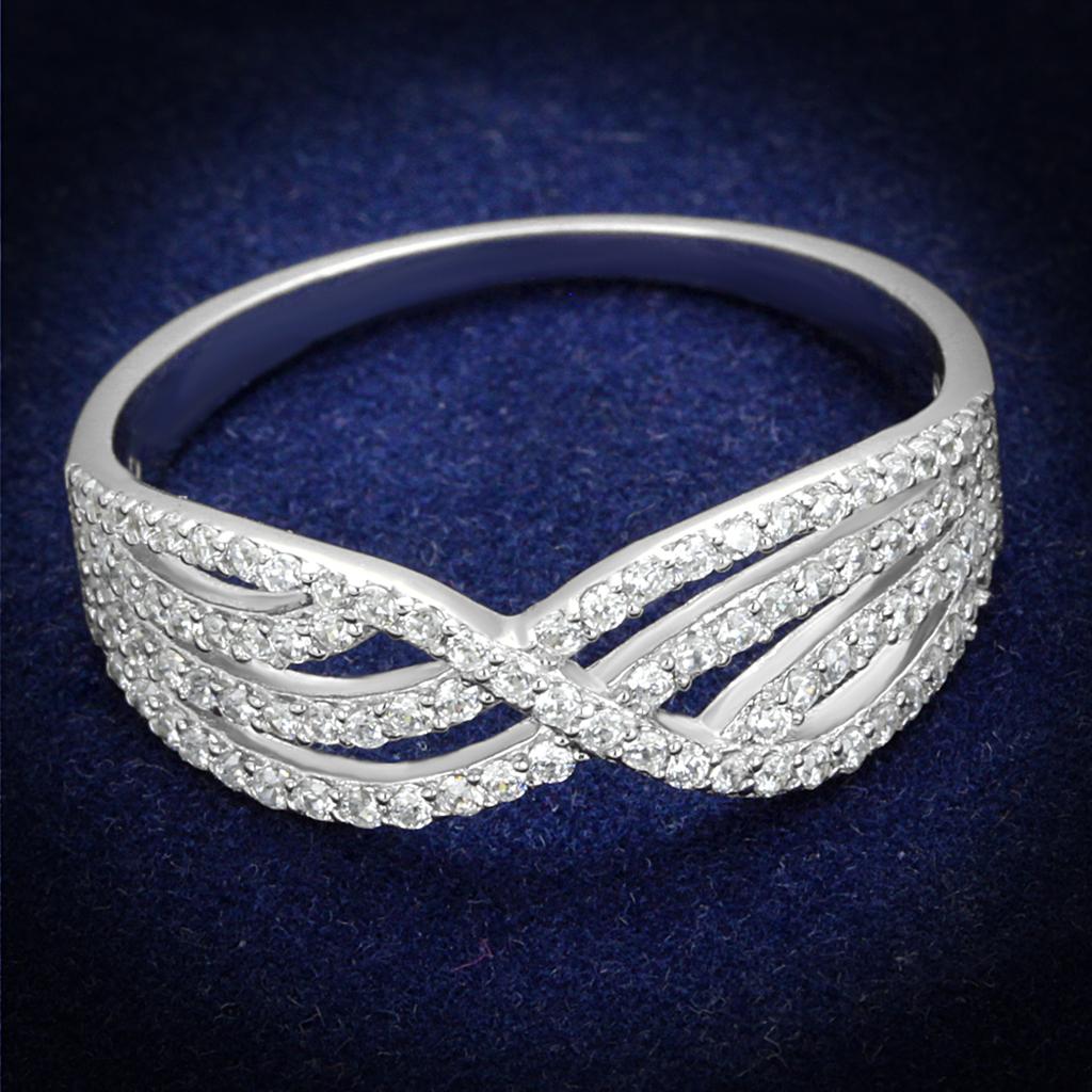 Rhodium 925 Sterling Silver Ring with AAA Grade CZ  in Clear