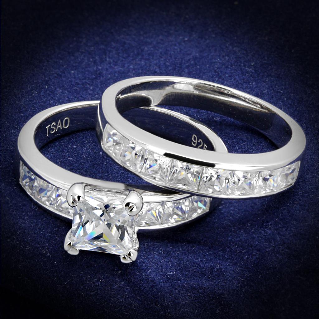 Rhodium 925 Sterling Silver Ring with AAA Grade CZ  in Clear