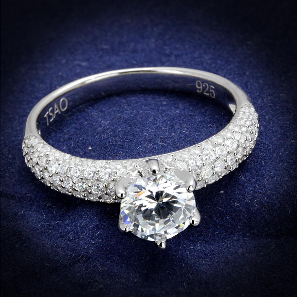 Rhodium 925 Sterling Silver Ring with AAA Grade CZ  in Clear