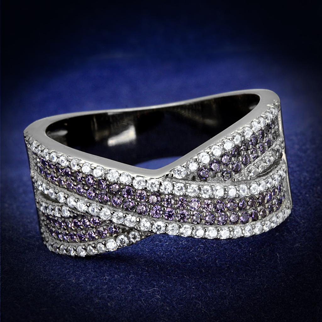 Ruthenium 925 Sterling Silver Ring with AAA Grade CZ  in Amethyst