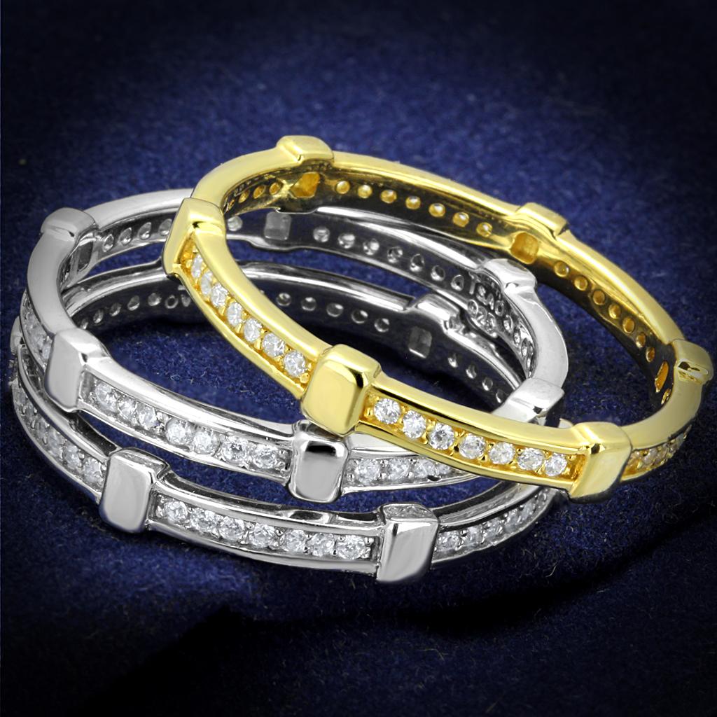 Gold+Rhodium 925 Sterling Silver Ring with AAA Grade CZ  in Clear