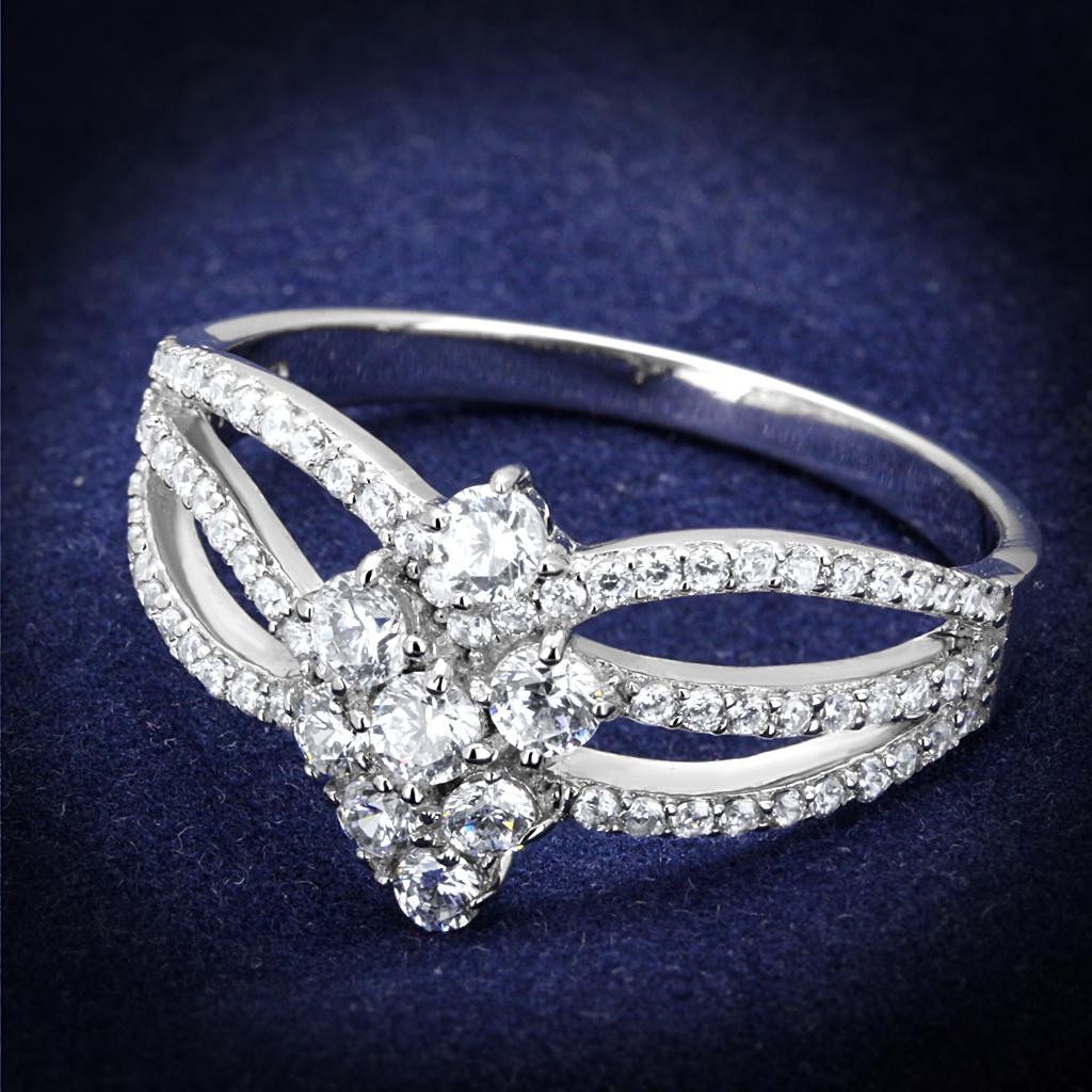 Rhodium 925 Sterling Silver Ring with AAA Grade CZ  in Clear
