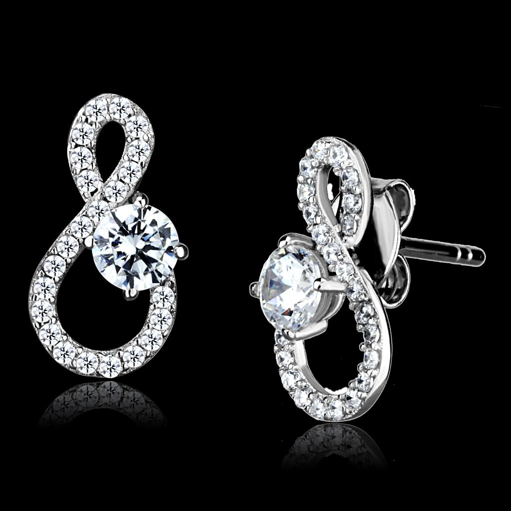Rhodium 925 Sterling Silver Earrings with AAA Grade CZ  in Clear
