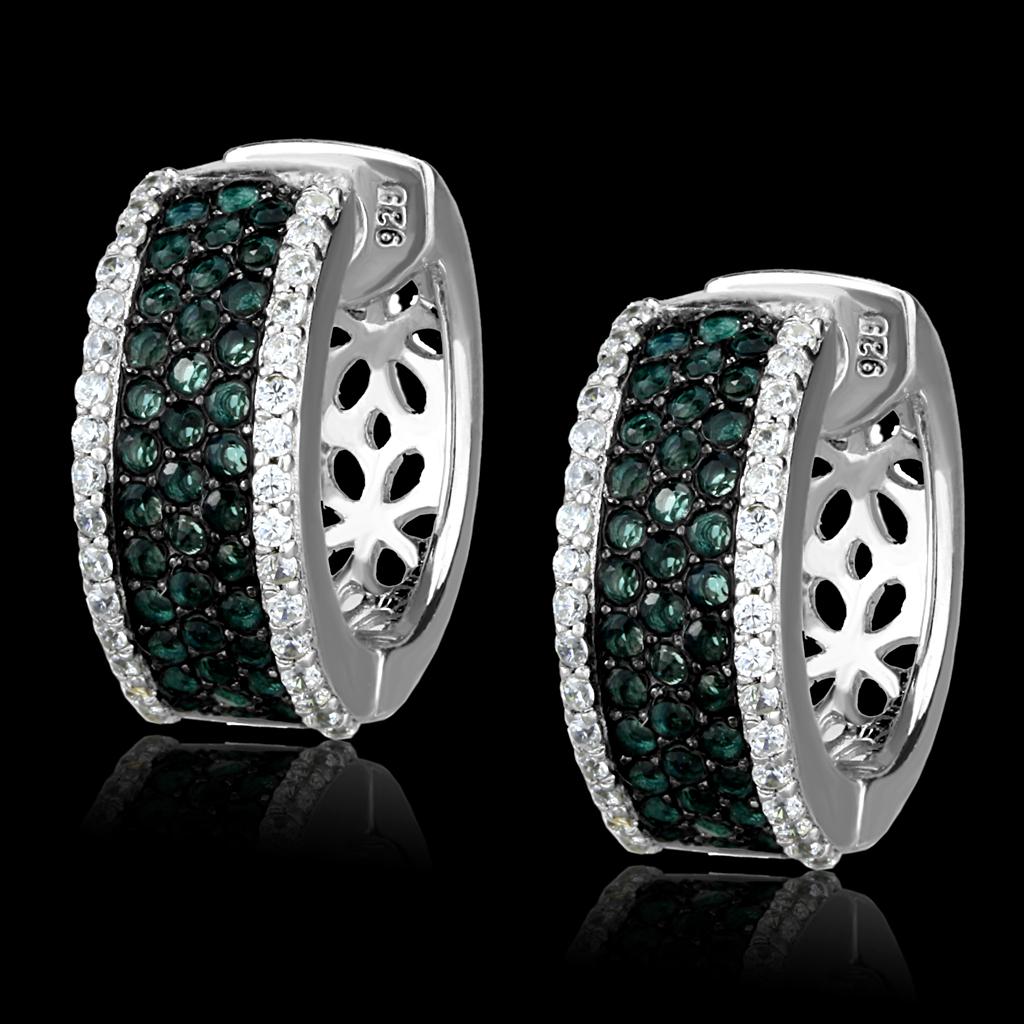 Rhodium + Ruthenium 925 Sterling Silver Earrings with Synthetic Synthetic Glass in Blue Zircon