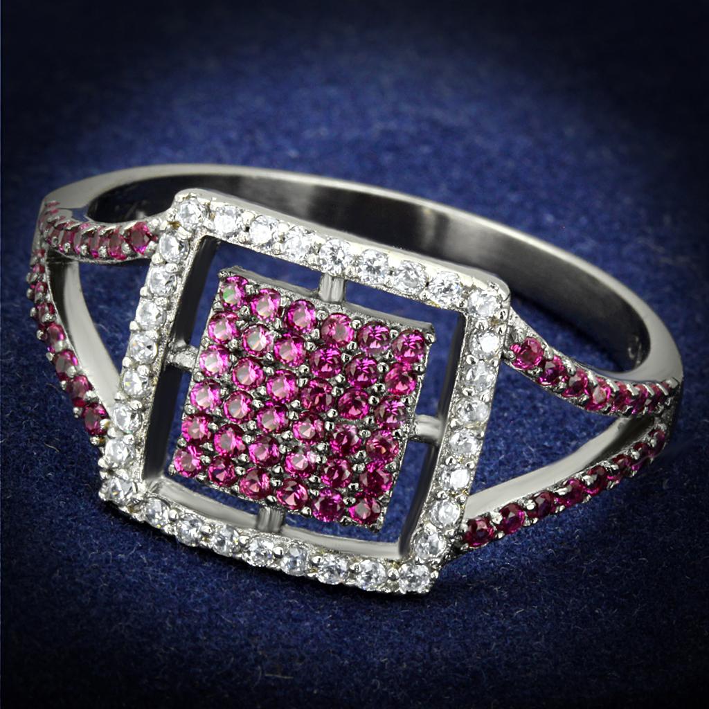 Rhodium + Ruthenium 925 Sterling Silver Ring with AAA Grade CZ  in Ruby