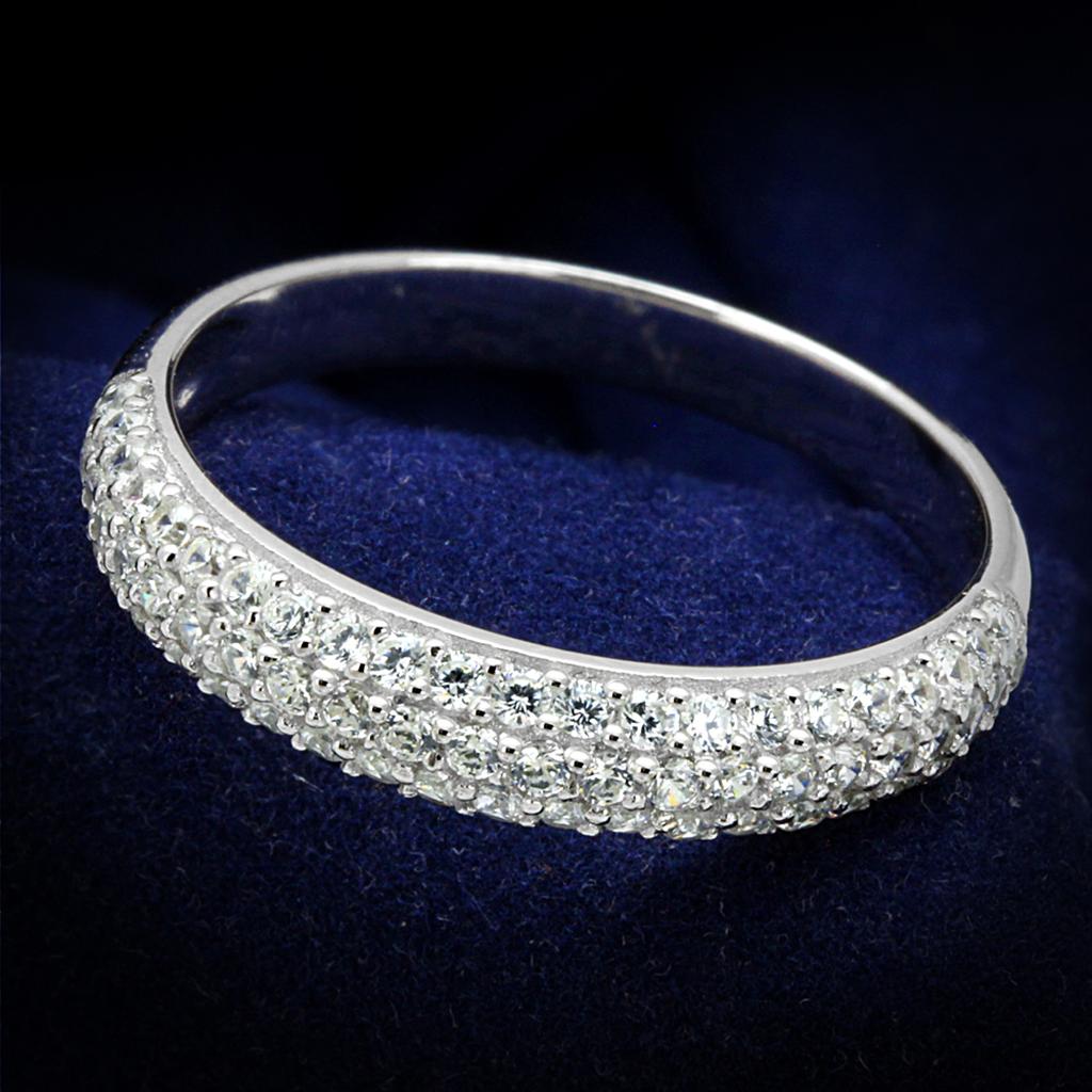 Rhodium 925 Sterling Silver Ring with AAA Grade CZ  in Clear