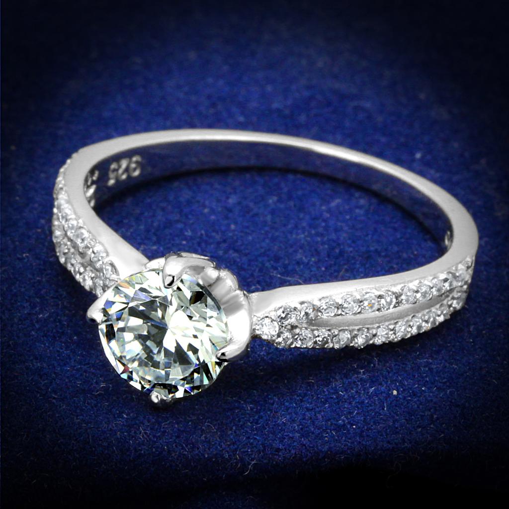 Rhodium 925 Sterling Silver Ring with AAA Grade CZ  in Clear