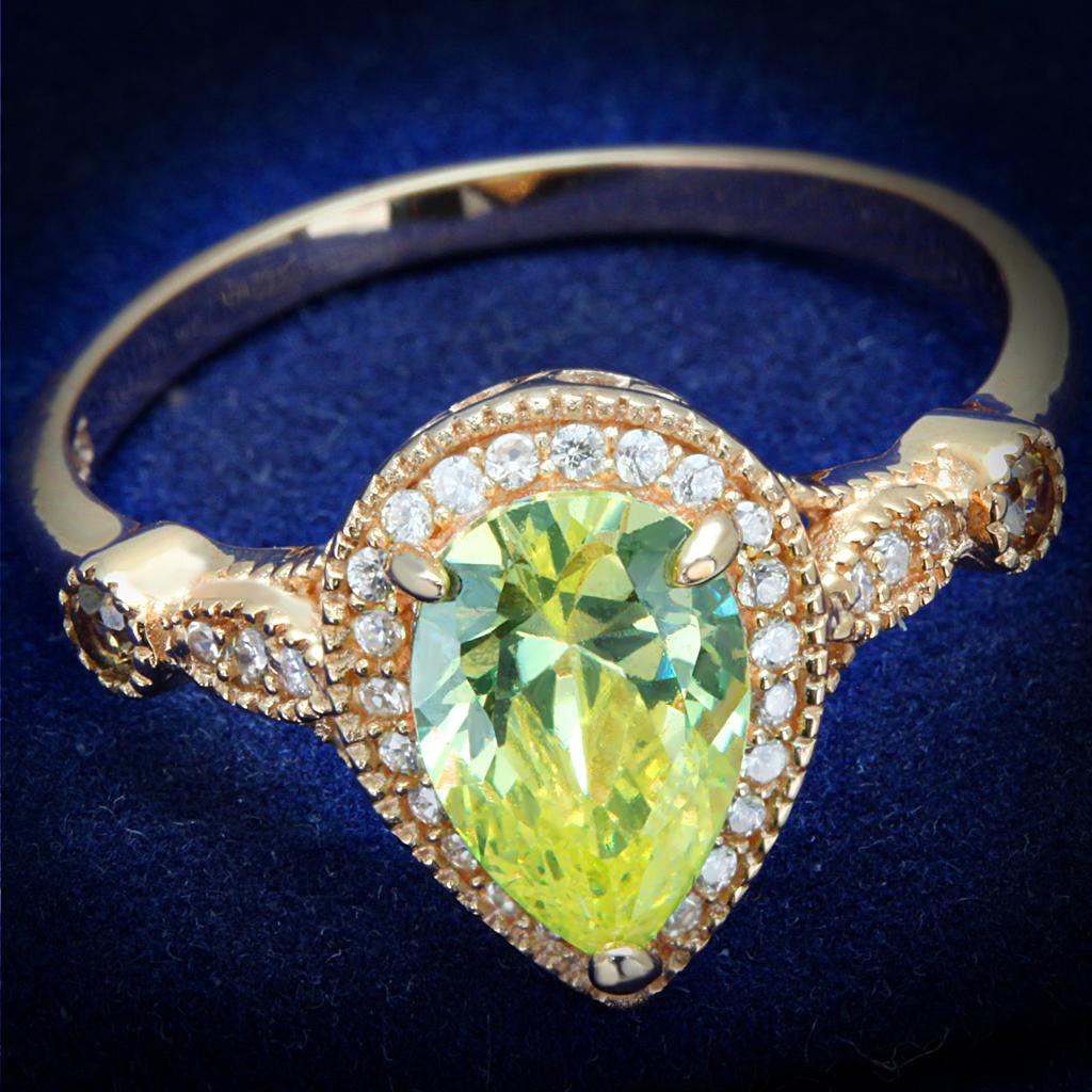 Rose Gold 925 Sterling Silver Ring with AAA Grade CZ  in Apple Green color