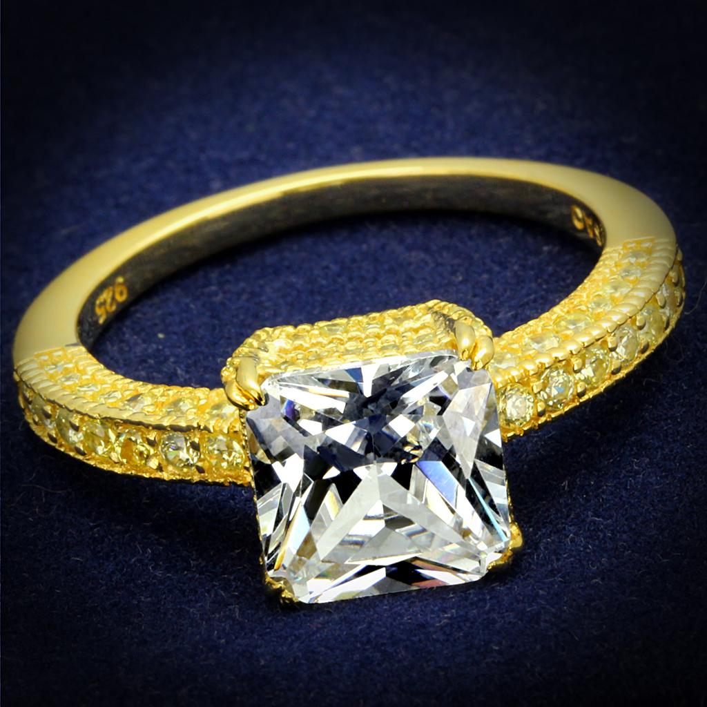 Gold 925 Sterling Silver Ring with AAA Grade CZ  in Clear