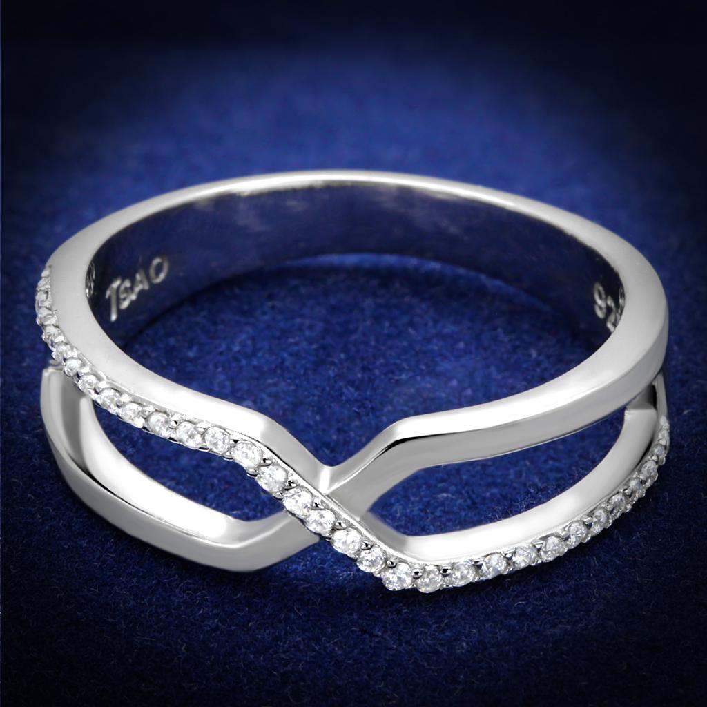Rhodium 925 Sterling Silver Ring with AAA Grade CZ  in Clear