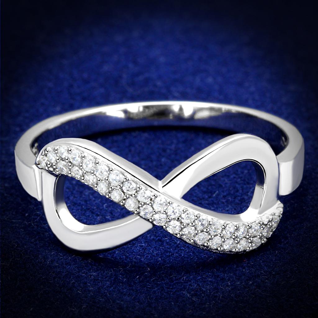 Rhodium 925 Sterling Silver Ring with AAA Grade CZ  in Clear