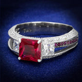 Rhodium + Ruthenium 925 Sterling Silver Ring with AAA Grade CZ  in Ruby