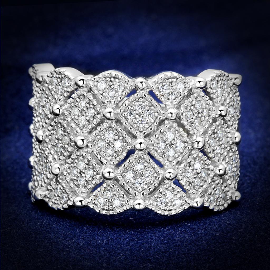 Rhodium 925 Sterling Silver Ring with AAA Grade CZ  in Clear