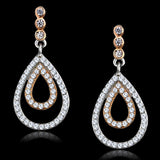 Rose Gold + Rhodium 925 Sterling Silver Earrings with AAA Grade CZ  in Clear