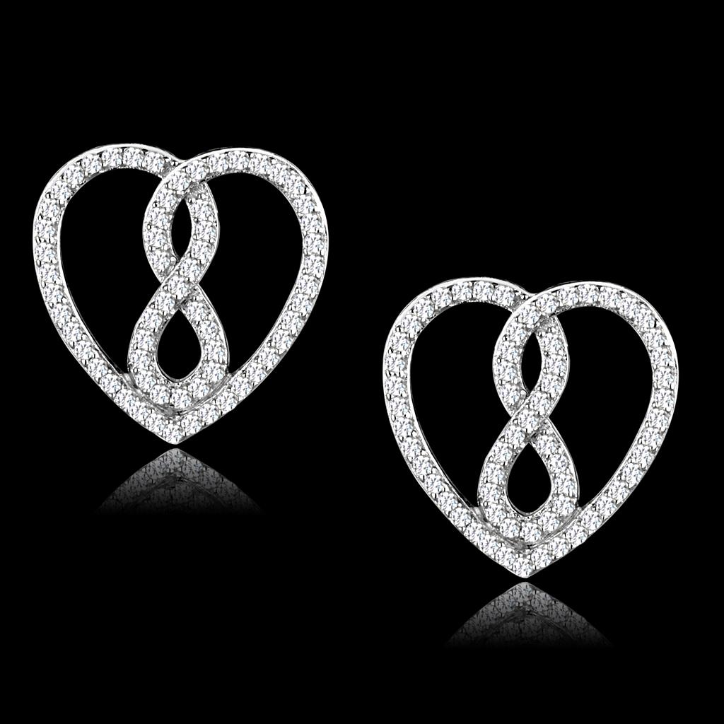 Rhodium 925 Sterling Silver Earrings with AAA Grade CZ  in Clear