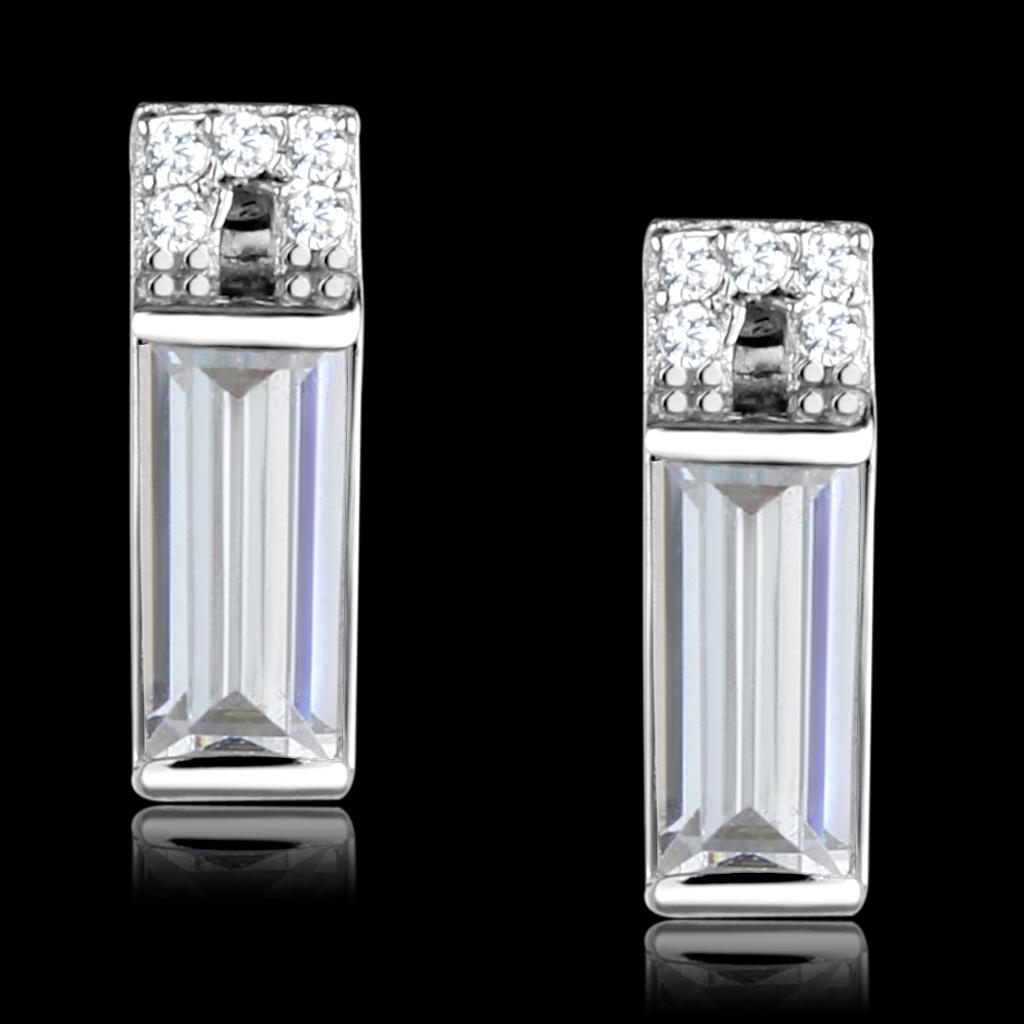 Rhodium 925 Sterling Silver Earrings with AAA Grade CZ  in Clear