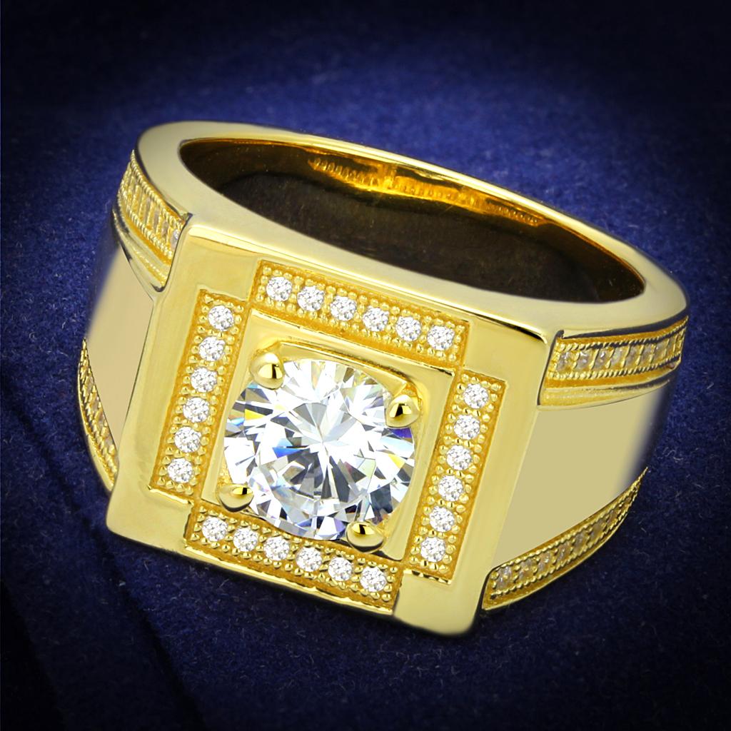 Gold 925 Sterling Silver Ring with AAA Grade CZ  in Clear