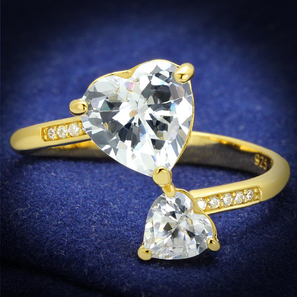 Gold 925 Sterling Silver Ring with AAA Grade CZ  in Clear