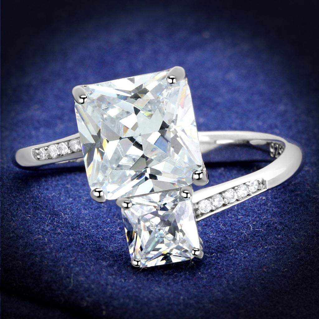 Rhodium 925 Sterling Silver Ring with AAA Grade CZ  in Clear