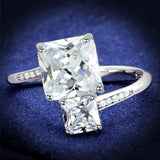 Rhodium 925 Sterling Silver Ring with AAA Grade CZ  in Clear