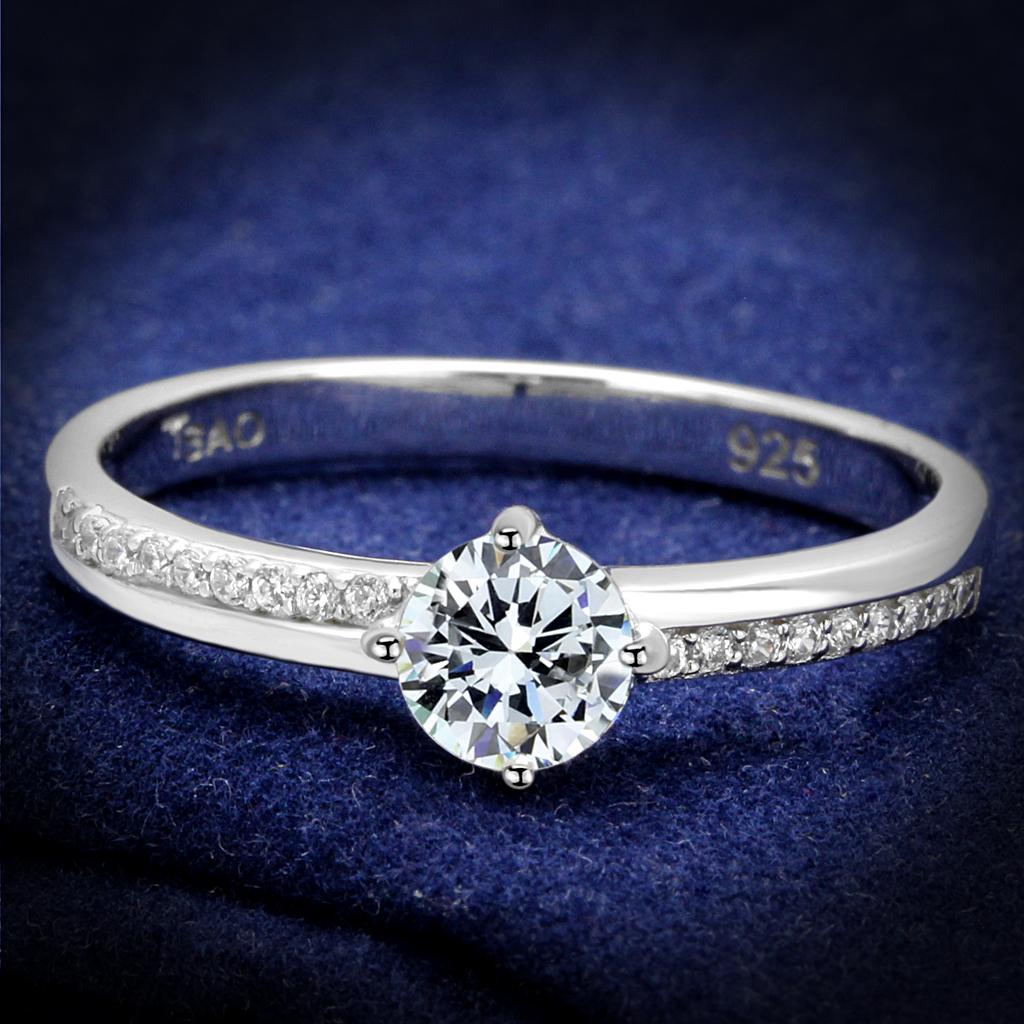 Rhodium 925 Sterling Silver Ring with AAA Grade CZ  in Clear