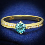 Gold 925 Sterling Silver Ring with AAA Grade CZ  in Sea Blue