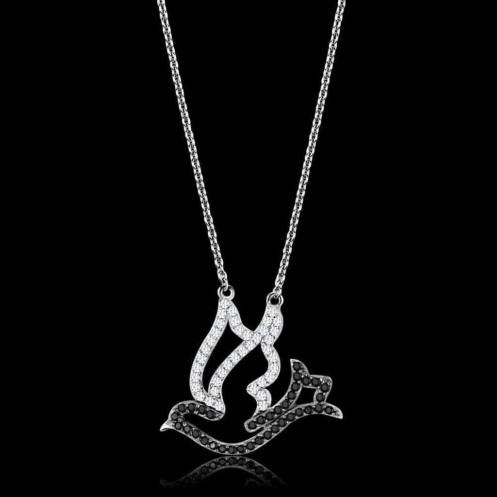 Rhodium + Ruthenium 925 Sterling Silver Chain Pendant with AAA Grade CZ  in Clear