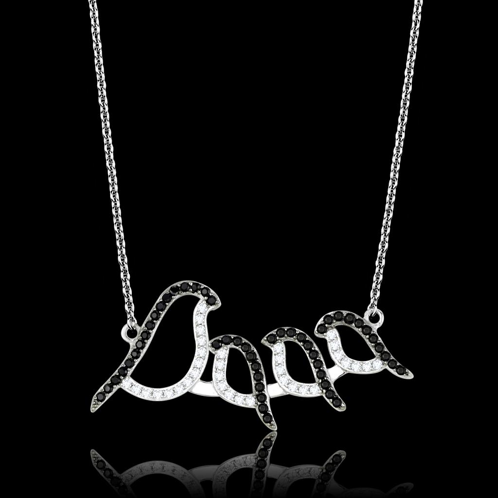 Rhodium + Ruthenium 925 Sterling Silver Chain Pendant with AAA Grade CZ  in Clear