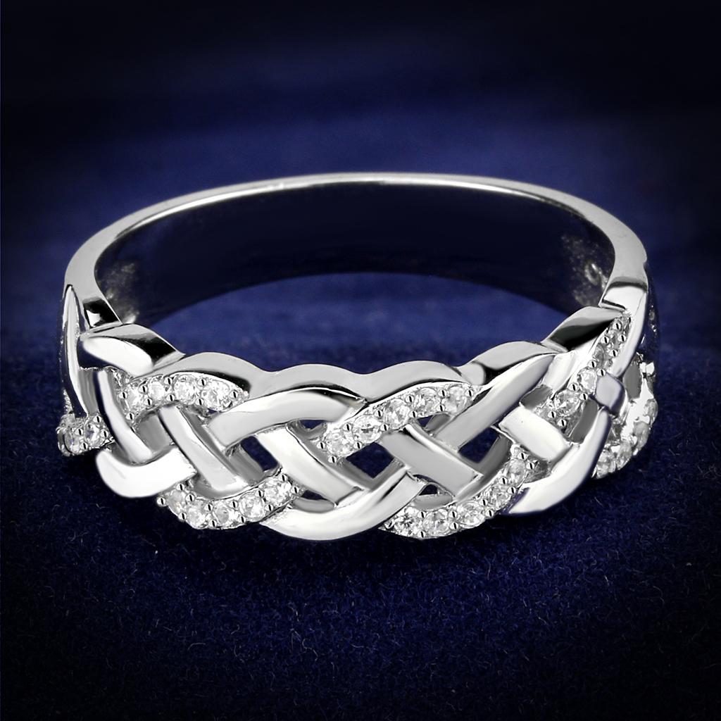 Rhodium 925 Sterling Silver Ring with AAA Grade CZ  in Clear